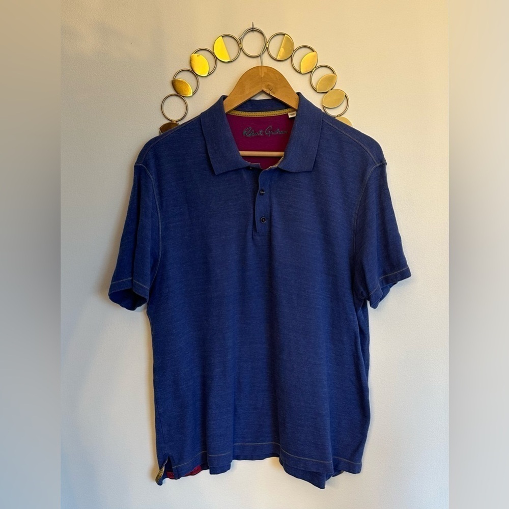 Robert Graham Polo Shirt Mens XL Classic Fit In Blue With Flip  Collar Patterned